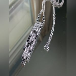 Sterling Silver Black and White Diamonique Art Deco Pendant by Tova 3.4 ct